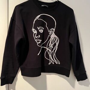 Zara Black Sweatshirt with White Artistic Design